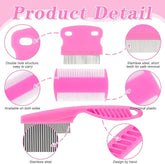 KUTKUT 4Pcs Flea Lice Comb, Stainless Steel Dog Cat Grooming Combs with Rounded Teeth, Double Sided Professional Pet Tear Stain Remover, Dematting Tool for Small, Medium & Large Pets (PINK)